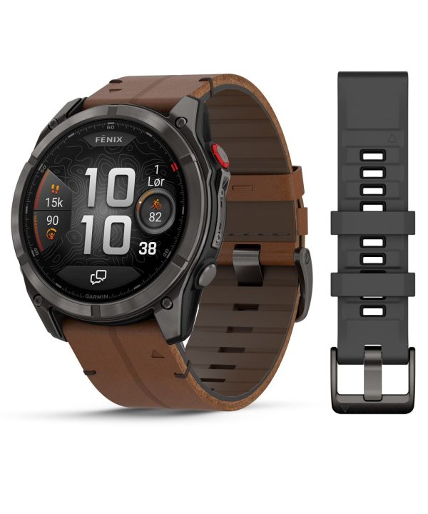 Garmin fēnix® 8 Pro – 51 mm, AMOLED - Sapphire, Karbongrå DLC-titan med kastanjefarget skinnrem