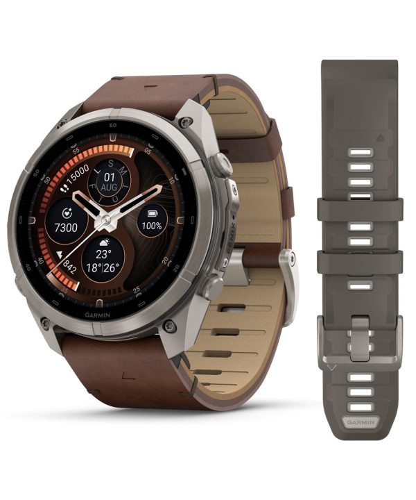 Garmin fēnix® 9 Pro – inReach®, 51mm - Titan med valnøttfarget skinnrem