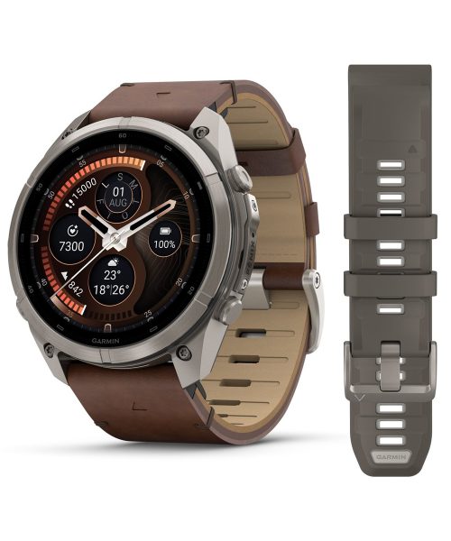 Garmin fēnix® 9 Pro – inReach®, 51mm - Titan med valnøttfarget skinnrem