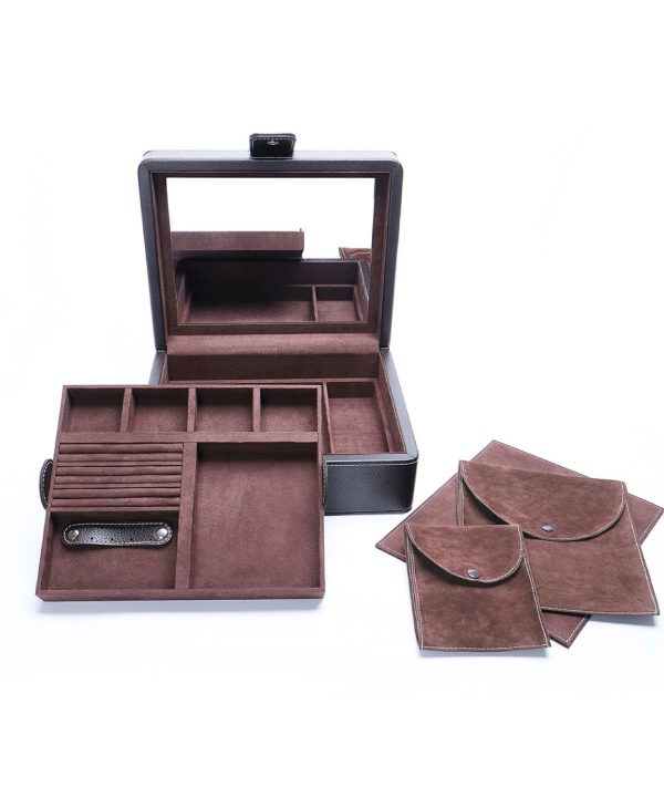 Leanschi jewellery 2 level box/2 pouches/brown