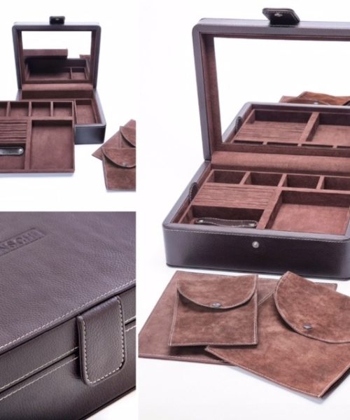 Leanschi jewellery 2 level box/2 pouches/brown - Bilde 4