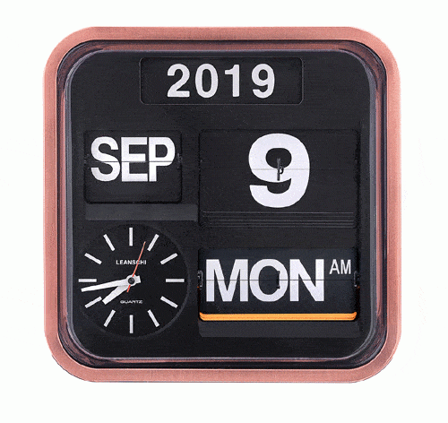 Leanschi Large, vintage-looking, full Annual Calendar and Wall-Clock with digital, flip-display (in English)