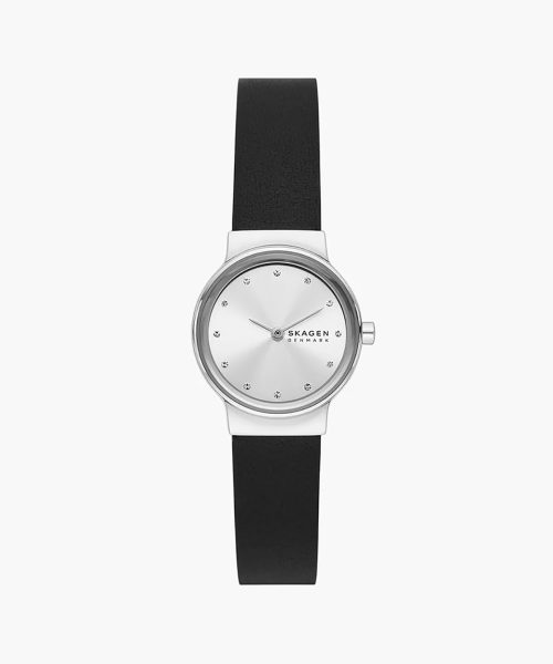 Skagen Freja Lille Two-Hand Black Leather Watch - SKW3119