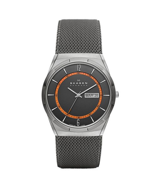 Skagen Melbye Titanium and Charcoal Steel Mesh Day-Date Watch - SKW6007