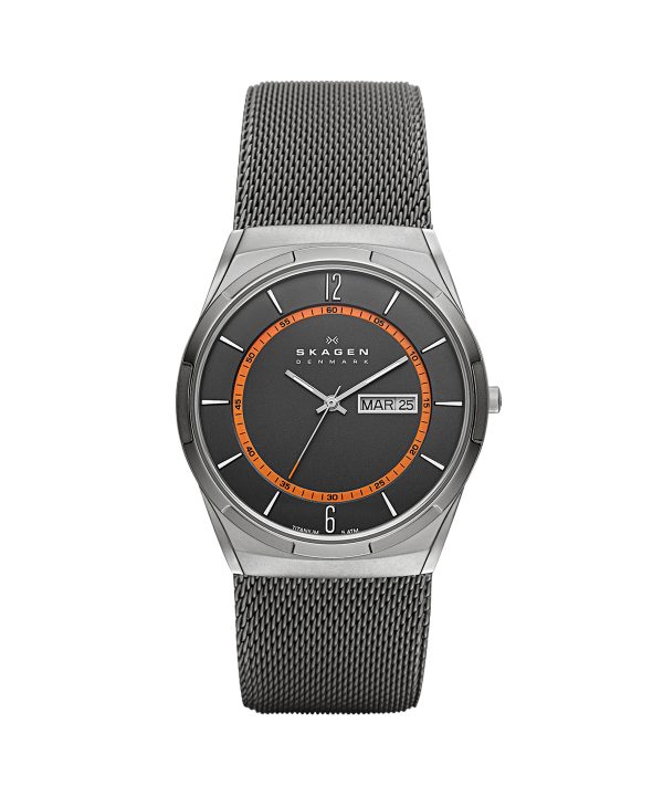 Skagen Melbye Titanium and Charcoal Steel Mesh Day-Date Watch - SKW6007