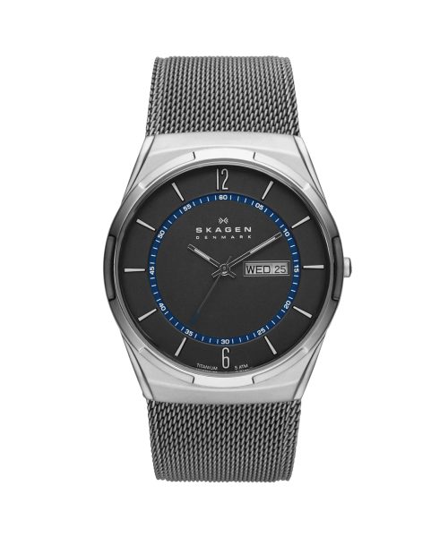 Skagen Melbye Titanium and Charcoal Steel Mesh Day-Date Watch - SKW6078