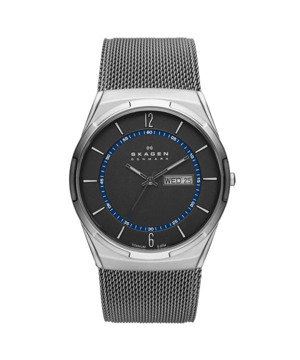 Skagen Melbye Titanium and Charcoal Steel Mesh Day-Date Watch - SKW6078