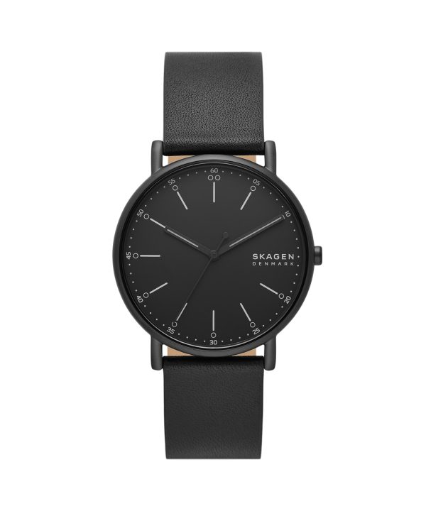 Skagen Signatur Three-Hand Black Leather Watch - SKW6902