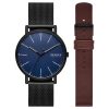 Skagen Signatur Three-Hand Black Stainless Steel Mesh Watch and Strap Set - SKW6933SET