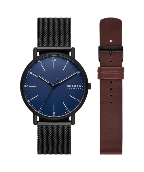 Skagen Signatur Three-Hand Black Stainless Steel Mesh Watch and Strap Set - SKW6933SET